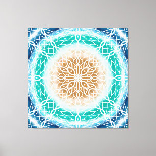 Toile Round Ocean Waves Mandala Turquoise et Turquoise