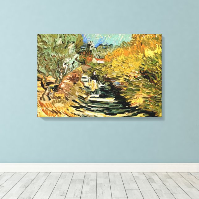 Toile Route à Saint-Rémy avec personnage de Vincent van  (Insitu (Plancher de Bois))