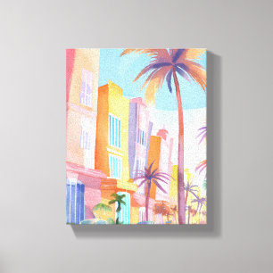Toile Route de Miami Aquarelle de rue colorée