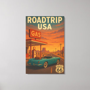 Toile Route vintage 66 - Retro American Travel