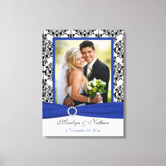 Toile Royal Blue, Noir, Mariage damassé Blanche