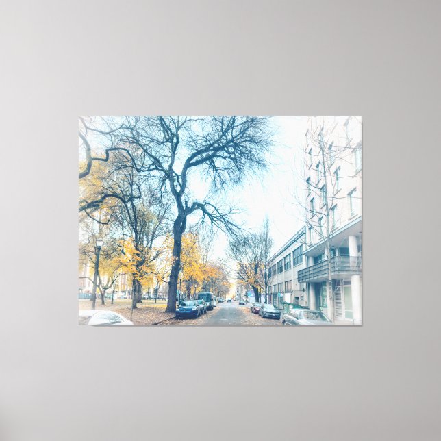 Toile Rue d'automne avec arbres et voitures (Recto)