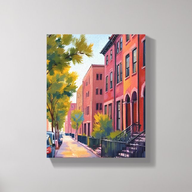 Toile Rue de la ville en grès brun | Aquarelle de brique (Recto)