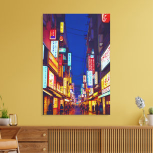 Toile Rue De La Ville Japonaise La Nuit