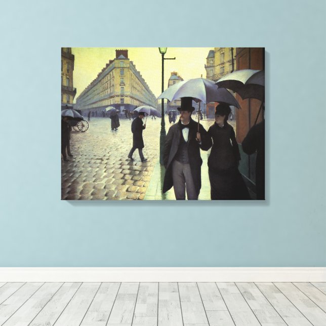 Toile Rue de Paris par temps de pluie par Gustave Caille (Insitu (Plancher de Bois))