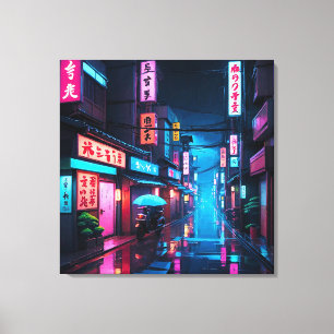Toile Rue de Tokyo la nuit Art LoFi