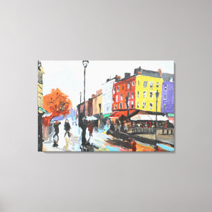 Toile Rue européenne expressionniste pluvieuse