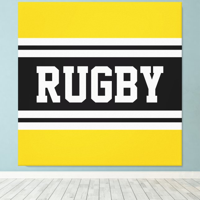 Toile RUGBY Bright Jaune Noir Blanc Rayures de course (Insitu (Plancher de Bois))