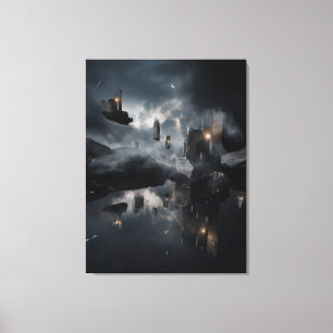 Toile Ruines gothiques flottantes Miroir cosmique Nuit