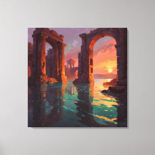 Toile Ruines Submergées - Style d'Illustration de Paysag