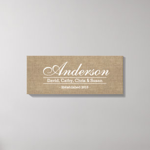 Toile Rustic Burlap Famille établie Nom de famille Signa