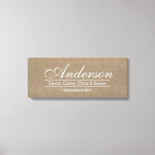 Toile Rustic Burlap Famille établie Nom de famille Signa (Recto)