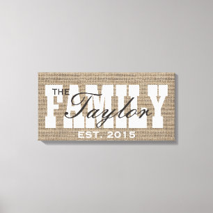 Toile Rustic Burlap Famille établie Nom de famille Signa