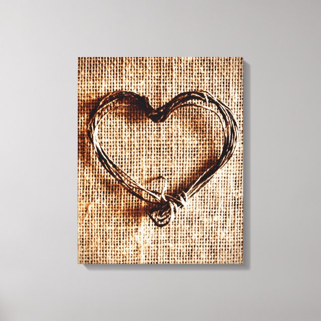 Toile Rustic Country Twine Heart on Burlap Imprimer (Recto)