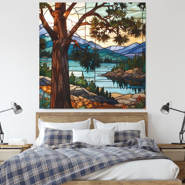 Toile Rustic mountain range landscape stain glass  (Insitu(Chambre))