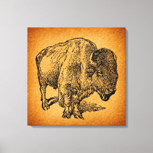 Toile Rustic Western Wild Buffalo Bison Antique