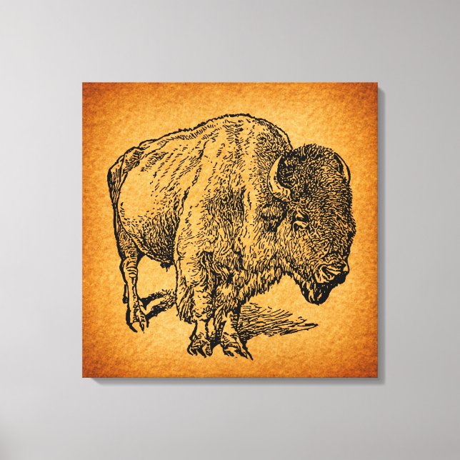 Toile Rustic Western Wild Buffalo Bison Antique (Recto)
