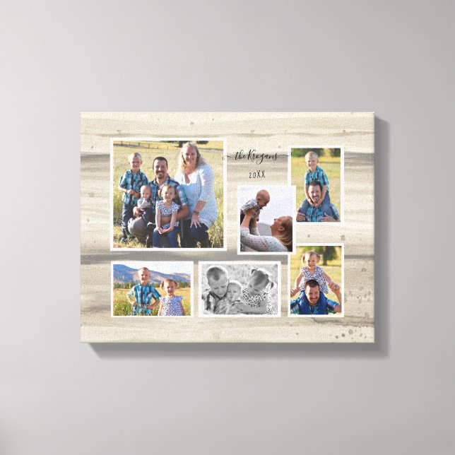 Toile Rustic Wood Family Photo Collage Nom du script 6 (Recto)