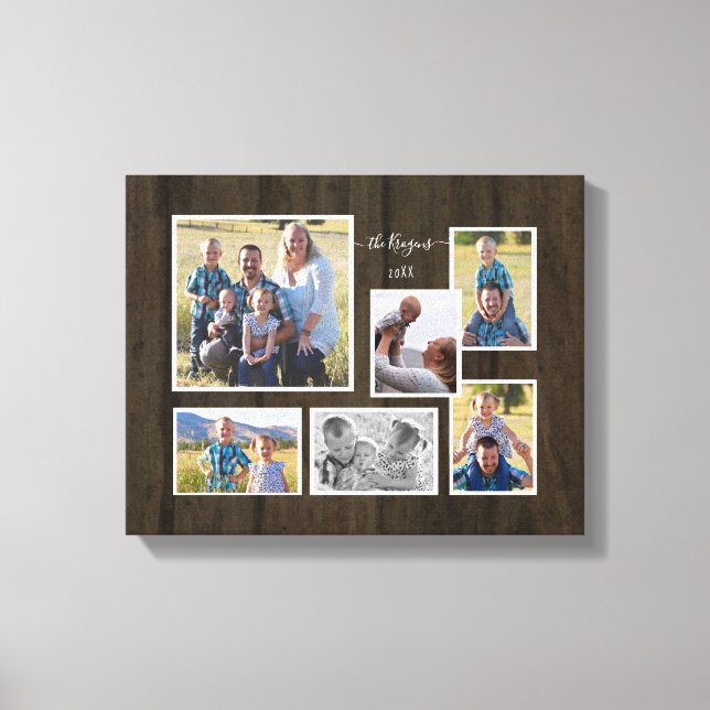 Toile Rustic Wood Farmhouse Famille Photo Collage Script (Recto)