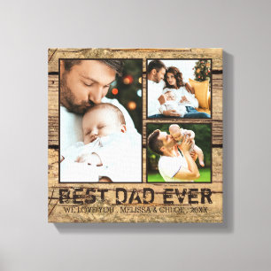 Toile Rustic Wood MEILLEUR PAPA JAMAIS Collage photo