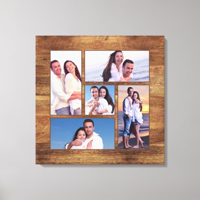Toile Rustic Woodgrain Famille Photo Collage Modèle (Recto)