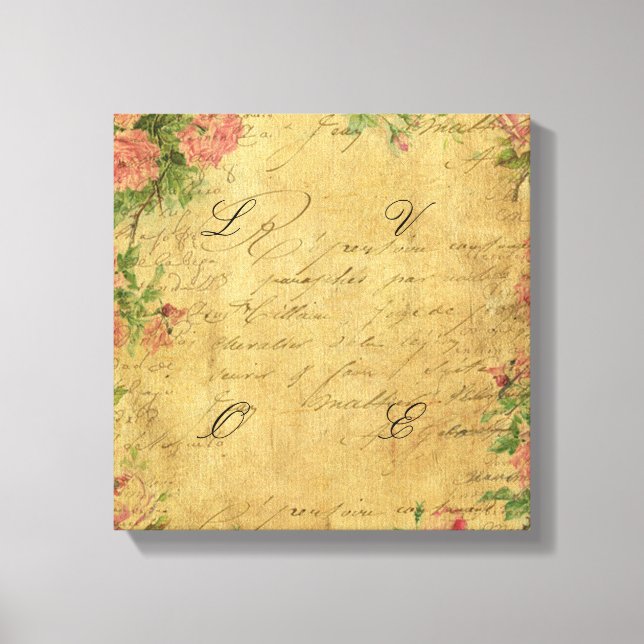 Toile Rustique, grunge, papier, vintage, floral, texte,  (Recto)