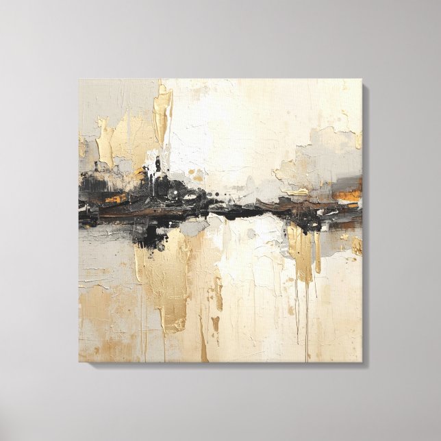 Toile Rustique Moderne Noir Champagne Or Beige Abstrait (Recto)