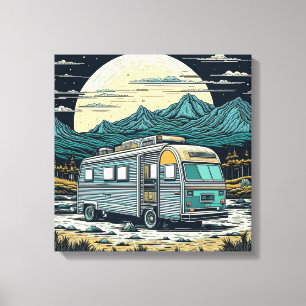 Toile RV vintage dans les montagnes avec Pleine lune