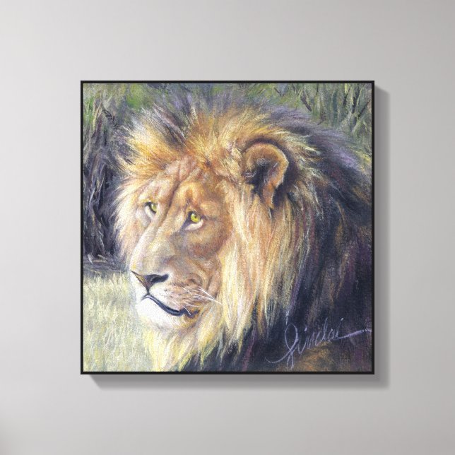 Toile "Sa Majesté" 14" x 14" Imprimé de Lion (Recto)