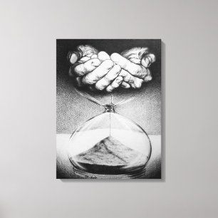 Toile Sablier Temps Mains Dessin au crayon Art surréalis
