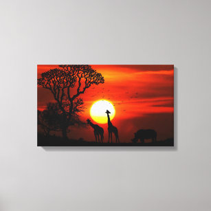 Toile Safari Africain Sunset Animal Silhouettes