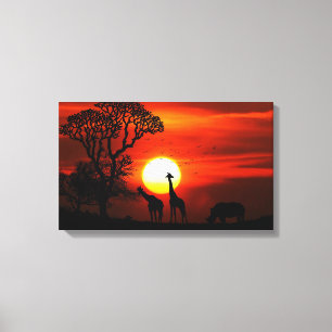 Toile Safari Africain Sunset Animal Silhouettes