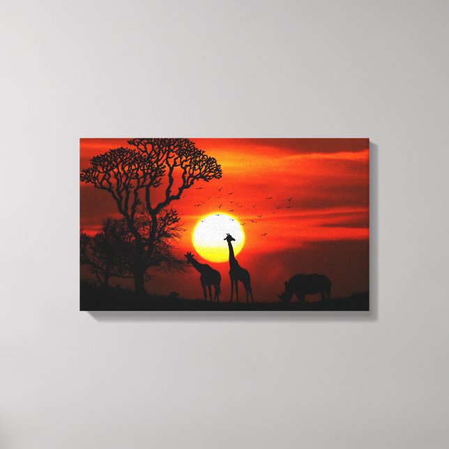 Toile Safari Africain Sunset Animal Silhouettes (Recto)