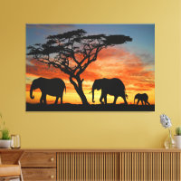 Safari Afrique Sunset Elephant Silhouette Art