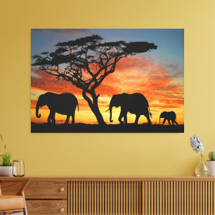 Toile Safari Afrique Sunset Elephant Silhouette Art