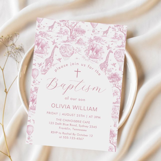 Toile Safari Rose fille Baptême invitation (Créateur téléchargé)