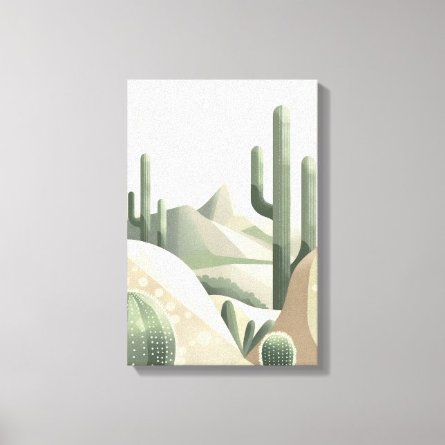 Toile Sage Green Desert Modern Boho Cactus Landscape (Recto)