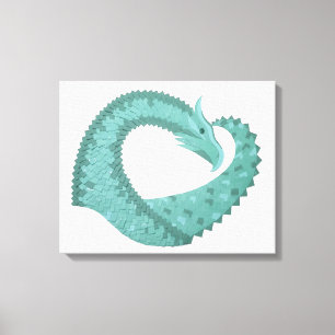 Toile Sage vert coeur dragon sur blanc