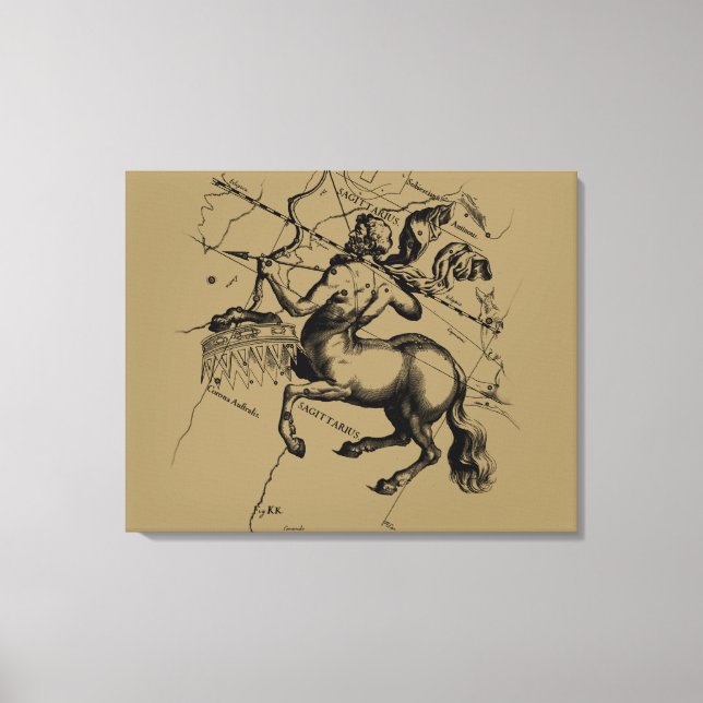 Toile Sagittarius Constellation Hevelius 1690 Engraving (Recto)