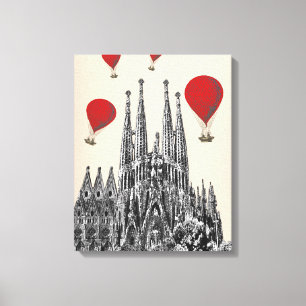 Toile Sagrada Familia et ballons à air d'un rouge ardent