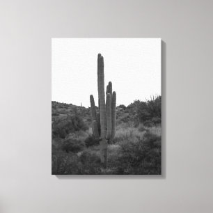 Toile Saguaro noir et blanc Cactus 16x20