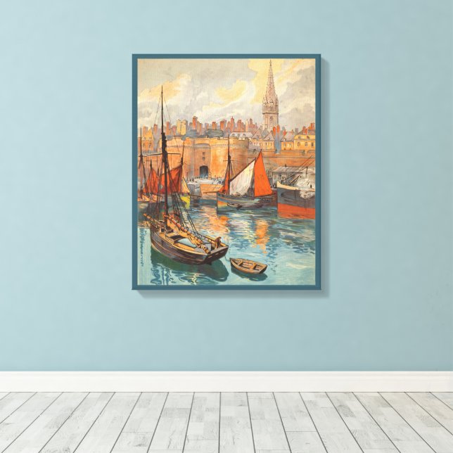 Toile Saint Malo, France, Art de l'affiche de voyage vin (Insitu (Plancher de Bois))