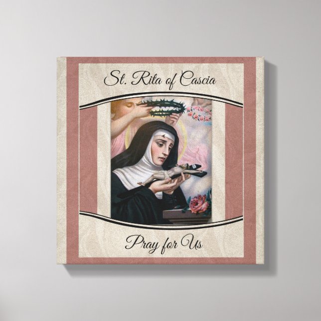 Toile Saint Rita de Cascia Thorns Crucifix Rose (Recto)