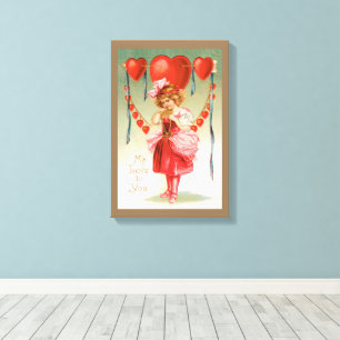Toile Saint-Valentin vintage, fille victorienne avec coe