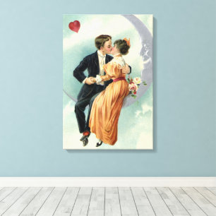 Toile Saint-Valentin vintage victorien Baiser sur la Lun