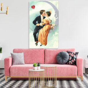 Toile Saint-Valentin vintage victorien Baiser sur la Lun