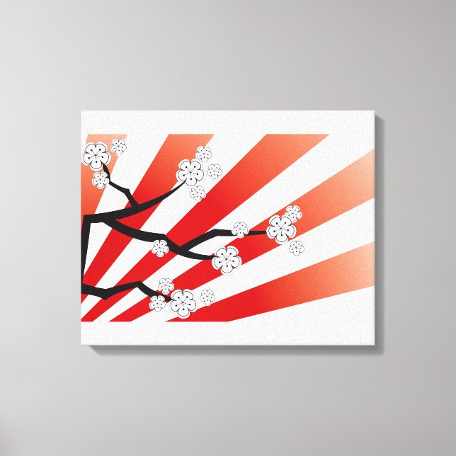 Toile Sakura Sunrise Blanc Cerise Fleurs Fleurs Zen (Recto)