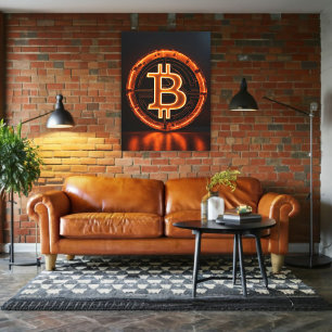 Toile salle de commerce moderne bureau orange bitcoin LO