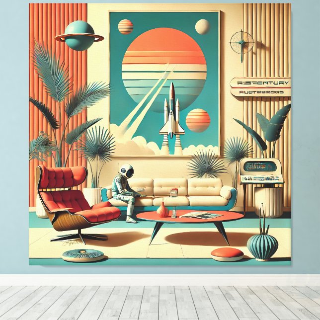 Toile Salle de séjour familiale d'ère spatiale futuriste (Insitu (Plancher de Bois))