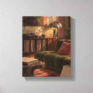 Toile Salle d'écoute Olive avec lampe Chrome Rétro Int
